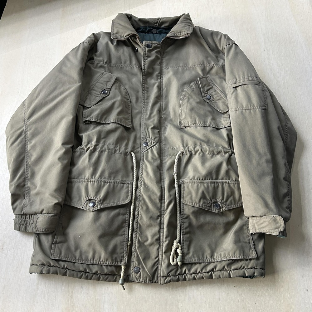Vintage Am Pm Jacket Mens Medium Green Reversible Puffer Parka Full Zip Outdoor